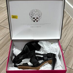 Vince Camuto Black Leather Strappy Stiletto Heels NWT Size 6